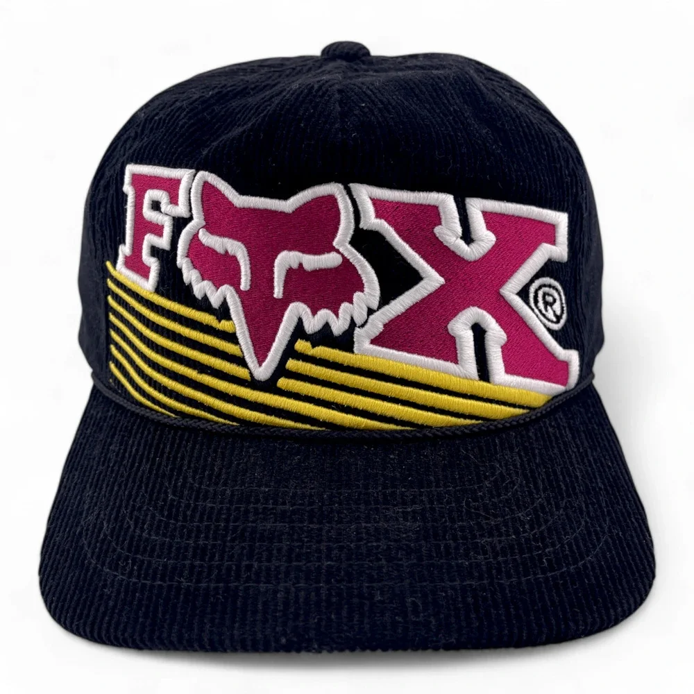 Fox‎ Racing Burm Corduroy Rope Black Retro Logo Snapback Adjustable Hat Cap